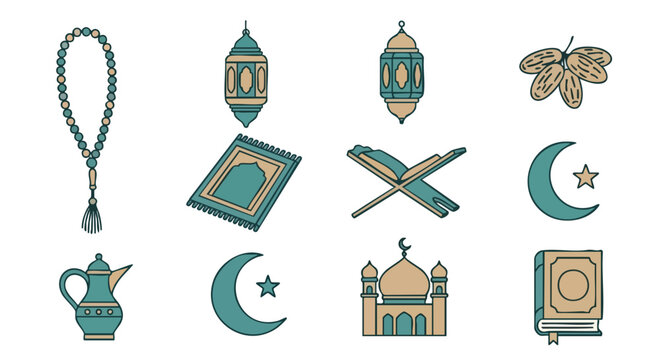 Ic&ocirc;nes de Rituel Islamique Sajjada Bicolore Sarcelle