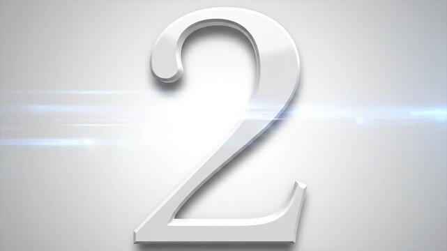 A stark white numeral "2" is rendered in a glossy 3D style against a light, blurred background