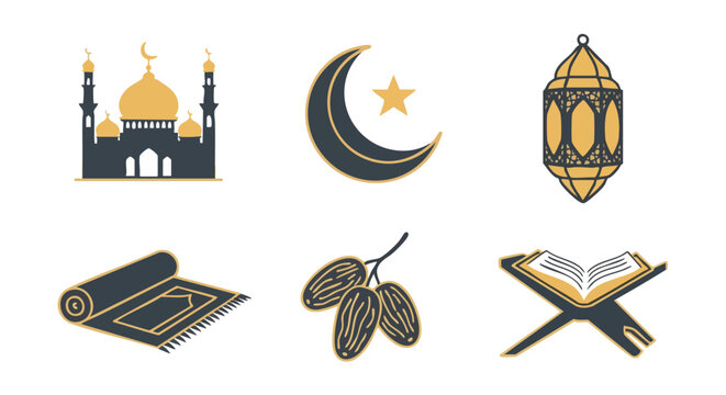 Iconographie Simple des Symboles Islamiques en Bichromie