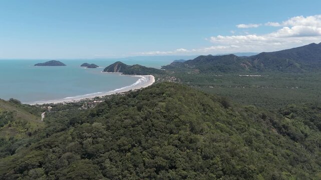 Lush Atlantic Forest And Serra do Mar At Camburi Beaches (Praias do Camburi) In S&atilde;o Paulo, Brazil. Aerial Shot