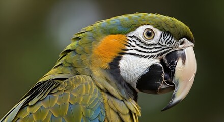Obraz premium A vibrant parrot with colorful feathers and a distinctive beak is captured in a close-up shot.