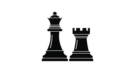 A stark composition of a chess king and rook depicted in a bold graphic black silhouette high quality © Komla02