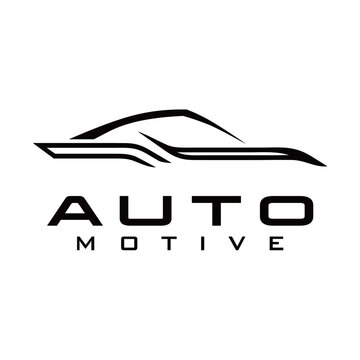 Minimalist automotive line logo featuring a sleek continuous curved line forming a stylized car silhouette, expressing speed, luxury, and modern elegance, isolated on white background.