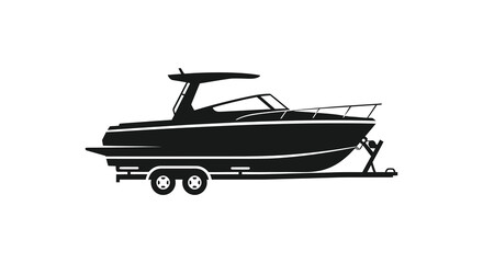 A sleek black boat rests on a trailer depicted in a striking minimalist style a bold silhouette © Komla02