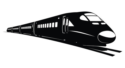 Fototapeta premium A sleek modern high speed train is depicted in a striking black design showcasing its streamlined form silhouette