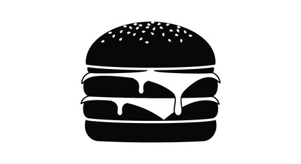 A detailed black silhouette of a classic cheeseburger with multiple layers and melting cheese silhouette high quality professional
