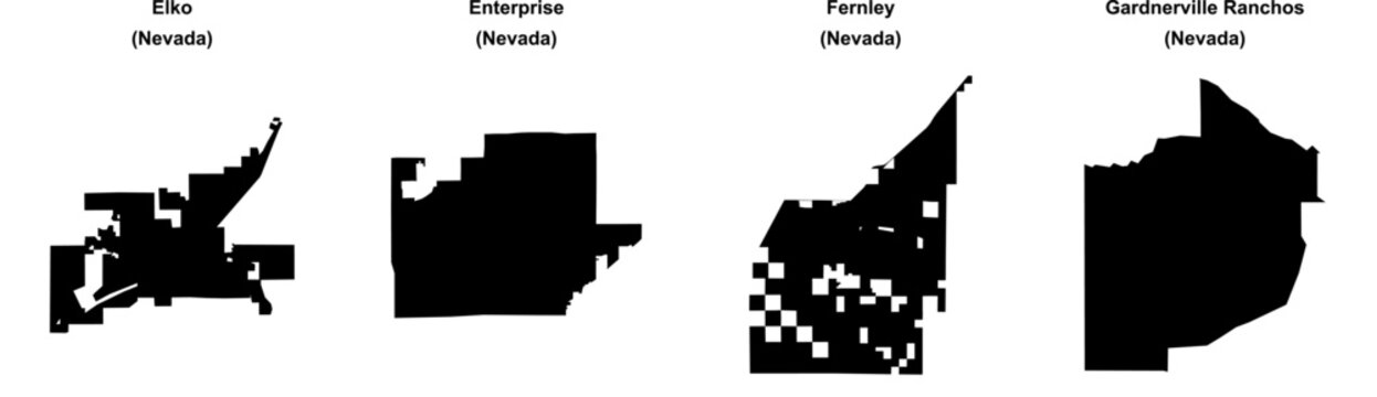 Elko, Enterprise, Fernley, Gardnerville Ranchos outline maps
