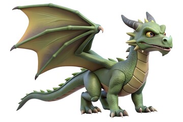 Obraz premium A cute green baby dinosaur cartoon character with a funny smile designed as a prehistoric vector illustration creature