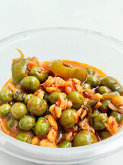 Homemade Spicy Sundanese Oncom with Fresh Leunca