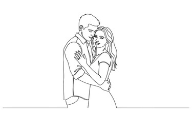 Obraz premium Minimalist one line drawing of Engagement couple embracing in love hug.