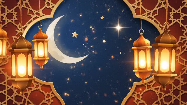 Ramadan Kareem Islamic Background with Lanterns and Geometric Patterns
