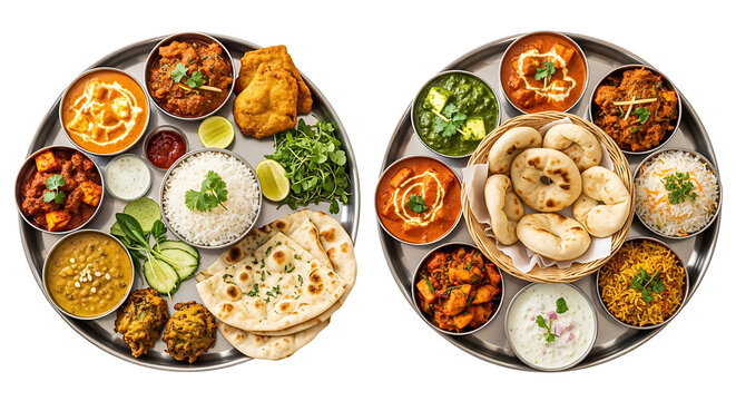 Assorted Indian street food snacks and appetizers platter with vibrant colors isolated on transparent background
