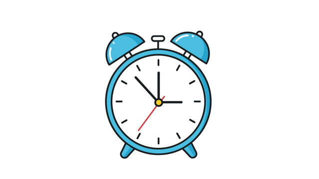 Bright blue alarm clock with a classic design, red second hand, and two bells on top, symbolizing time, urgency, and morning routine.