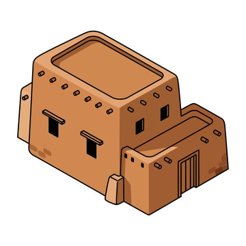 Adobe style illustration of a traditional adobe house.