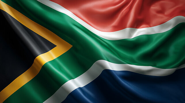 south african flag waving in the wind. flag of south africa