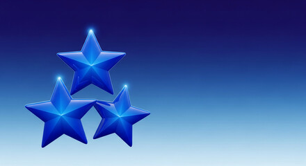 Obraz premium Three blue star shape with light reflection, creating a festive and celebratory atmosphere, suitable for award, achievement, and holiday themes, blank space