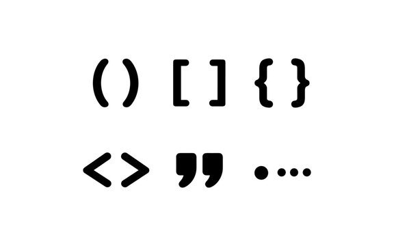 Collection of common punctuation marks and symbols used in writing and coding