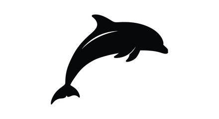 A sleek black dolphin leaps dynamically from the water captured in a striking minimalist silhouette high quality professional © Jahid