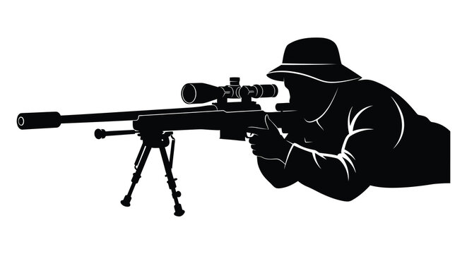 A detailed black silhouette depicts a sniper aiming with a long rifle showcasing precision and focus silhouette