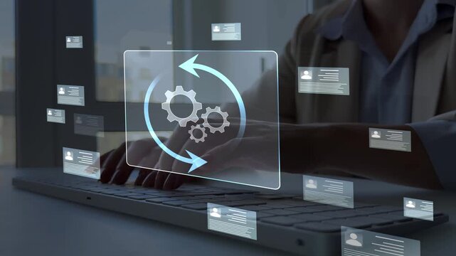 Corporate hr management, office processes, digital work and professional growth.Employee workflow concept showing productivity, efficiency, teamwork and performance in digital business. 
