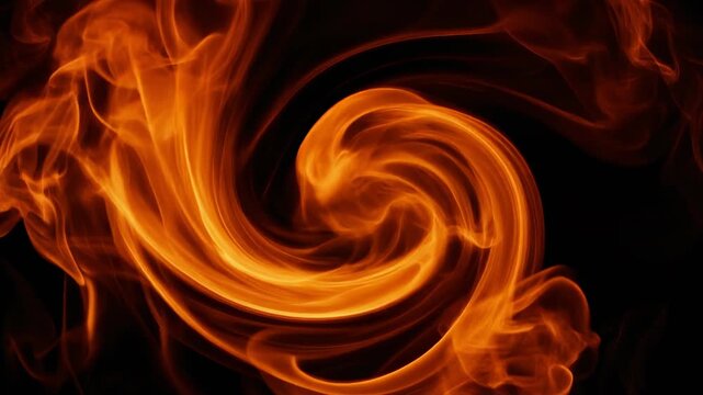 Swirling orange fire flames on black background vibrant energy and heat abstract design
