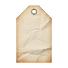 Vintage crumpled paper price tag with eyelet detail isolated on a plain background for vintage design transparent background