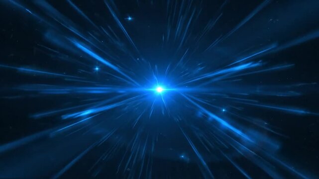 Abstract blue light burst with energy particles expanding in dark space, futuristic design