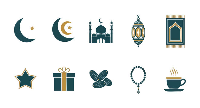 Symboles Professionnels du Ramadan Sarcelle Profond Or