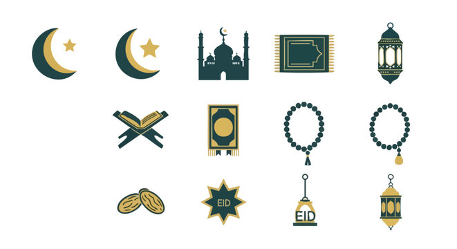 Symboles Religieux du Ramadan Sarcelle et Or