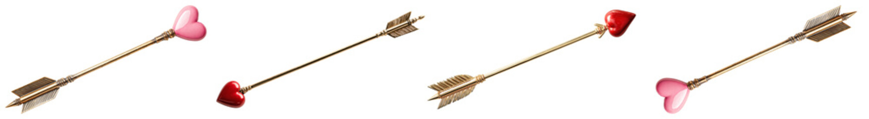 Naklejka premium photograph of cupid's arrows with heart-shaped tips, symbolizing love and romance, isolated on a clean dark background.