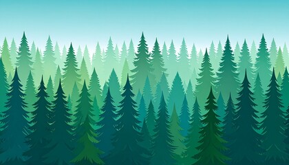 Obraz premium Tall green pine forest misty sunrise aerial view nature landscape peaceful scenery
