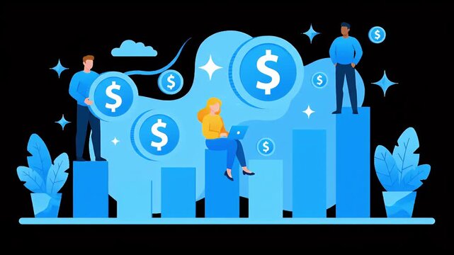 business people on graphic chart alpha channel animated video
