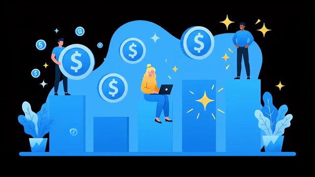 business people on graphic chart alpha channel animated video
