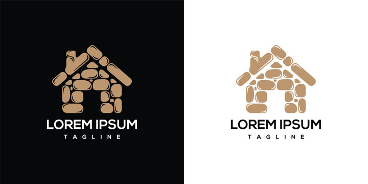 Stone House Logo Design - Real Estate Construction Home Symbol.