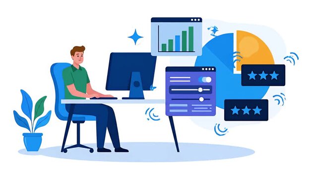 business person working with infographic illustration animated video
