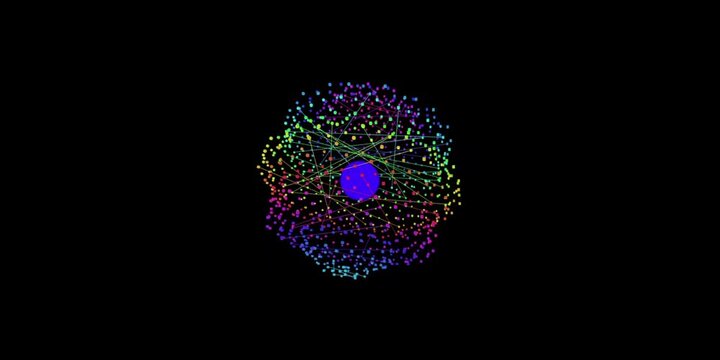 A vibrant, multicolored fibonacci spiral pattern centered around a blue core in a digital artwork