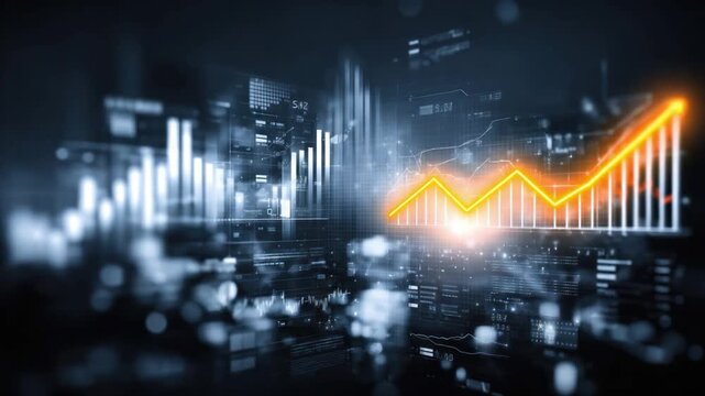 Financial Growth Visualization: An abstract representation of financial progress, depicted by an upward-trending graph overlaid on a dynamic cityscape.