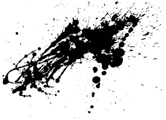 Naklejka premium Grungy black ink splat vector illustration featuring a dirty paint splatter texture with artistic liquid drips and spray blots on a distressed stain background element