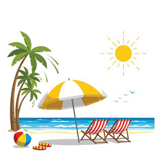 Relaxing Beach Scene with Umbrella and Loungers