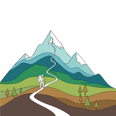 Hiker on a Journey Through Mountains
