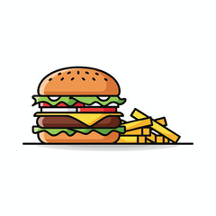 Delicious Cheeseburger and French Fries Illustration