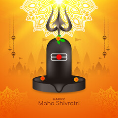 Happy Maha Shivratri festival card with Trishul and Shiv linga