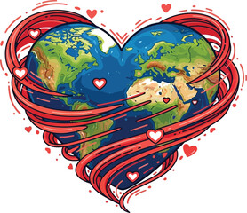 Fototapeta premium Planet Earth as Heart Shape, Wrapped in Ribbons, Valentine's Day Love