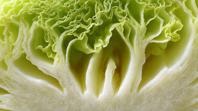 Crisp pale green celtuce cross section showing layered ribbed texture and fresh vegetal detail in close up, bright natural light evokes freshness