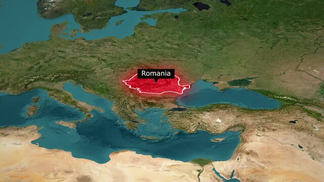 Animated satellite map romania with red border highlight