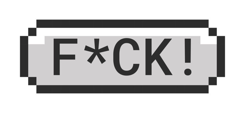 FCK monochrome pixel art button. Censored swear. Expletive communication. Frustration rage. Online outburst. Grayscale retro UI. 8-bit style CTA. Pixelated 16bit web sticker. Roboto Mono font used