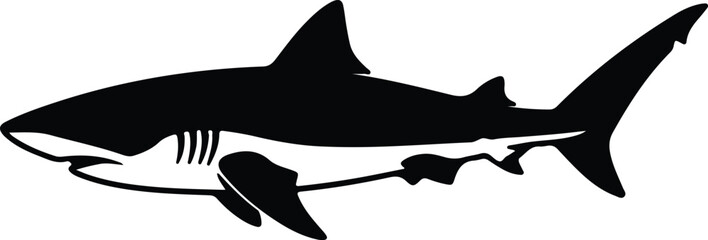 silhouette powerful great white shark swimming in deep ocean water vector design