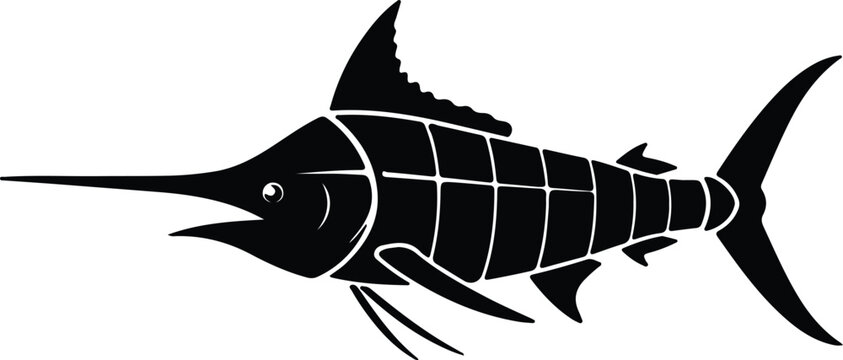 silhouette stylized swordfish marlin icon for deep sea game fishing vector design