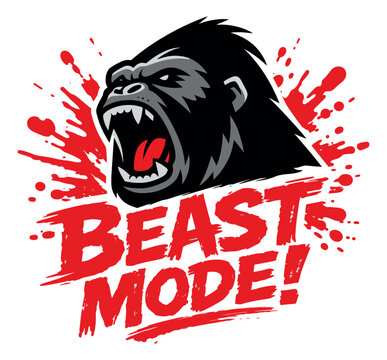 Bold illustration of a roaring gorilla head depicting beast mode for gym and fitness motivation