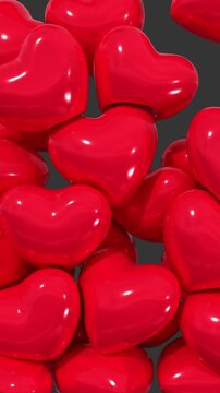 Romantic Inflatable Hearts Falling on Dark Background, Love and Valentine Concept